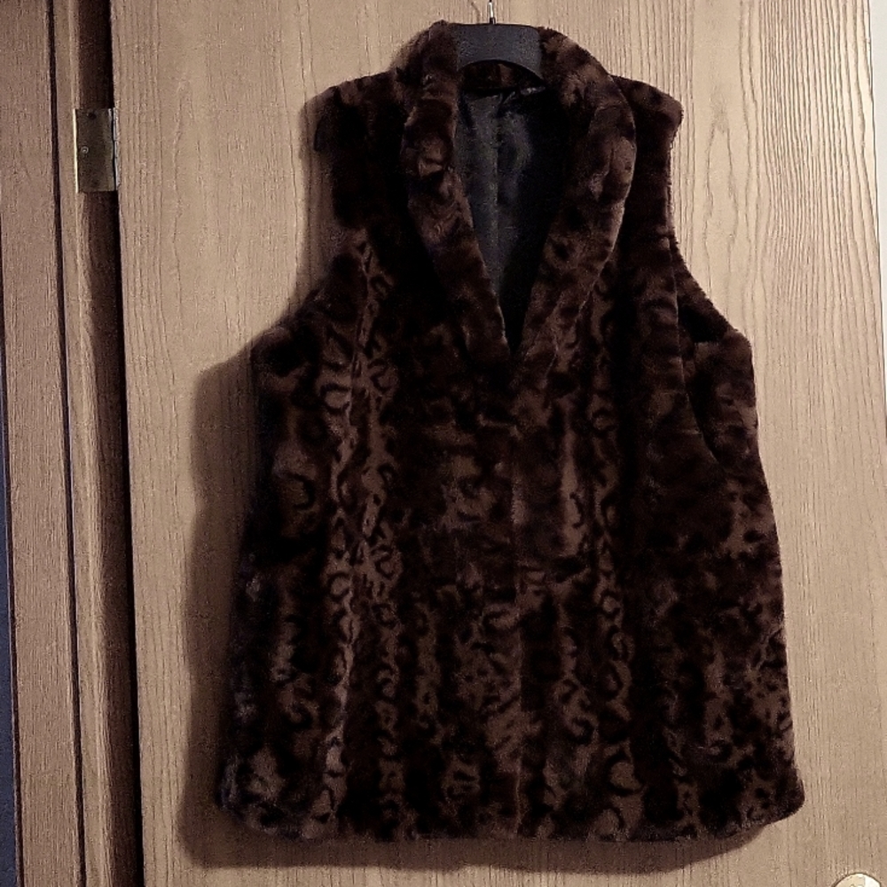 NWOT Rachel Zoe Leopard Print Faux Fur Long Vest in Women's 1X